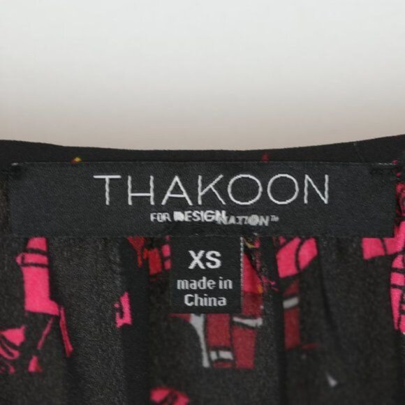 Thakoon Women's Extra Small Red Black Royal Guard Scoop Neck Long Sleeve Blouse - Picture 8 of 10